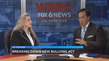 Johnna Baker on WBRC 6 with Mike Dubberly about new anti bullying cyber bullying act Jamari Williams Act which will effect school systems and help protect students from bullying.